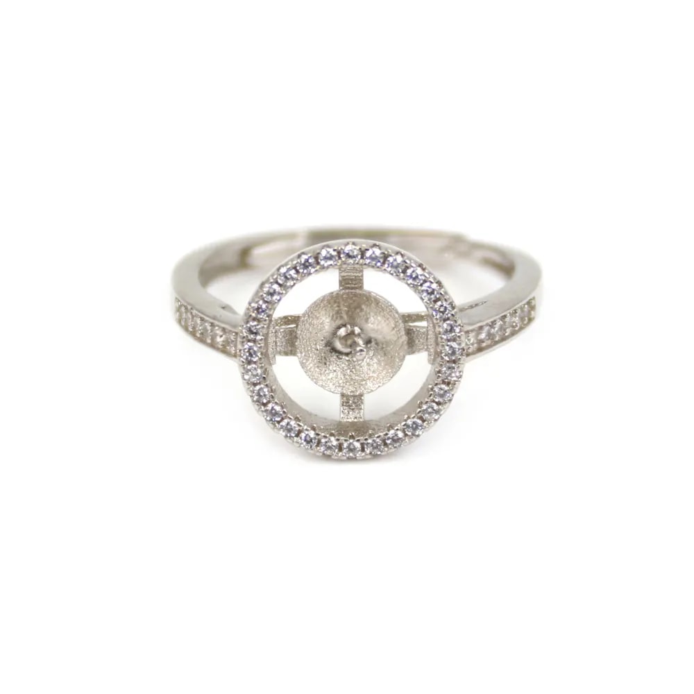 Adjustable round pavé ring for semi pierced - cubic zirconia & Rhodium plated 925 Silver x 1pc