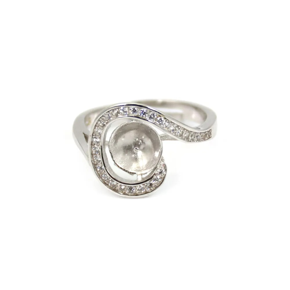 Bague réglable spirale strass pour semi percée - oxyde de zirconium & Argent 925 rhodié x 1pc