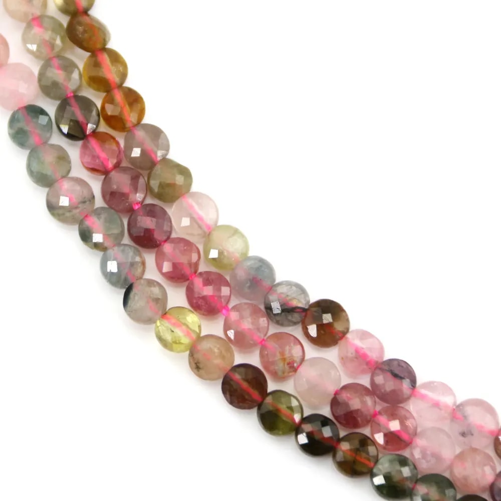 Tormalina multicolore, di forma rotonda piatta sfaccettata, 4mm x 39cm
