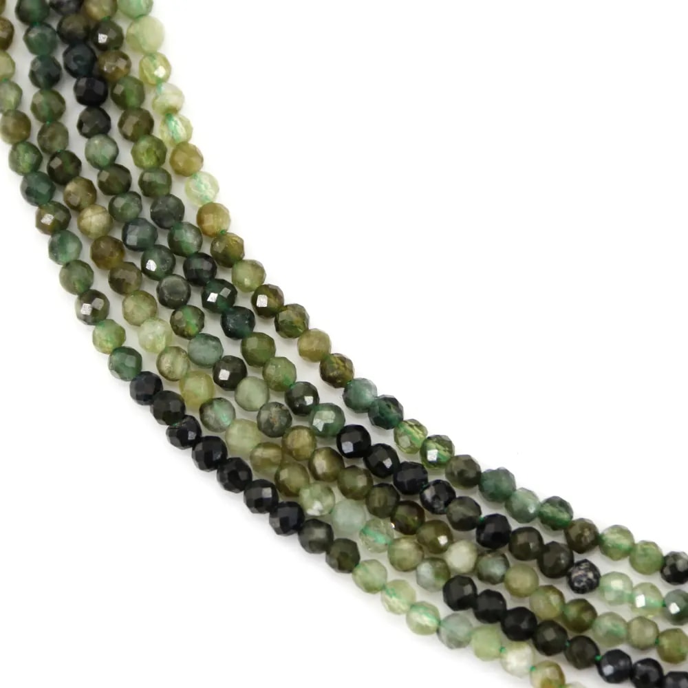 Turmalina verde degradê redonda facetada 3mm x 39cm