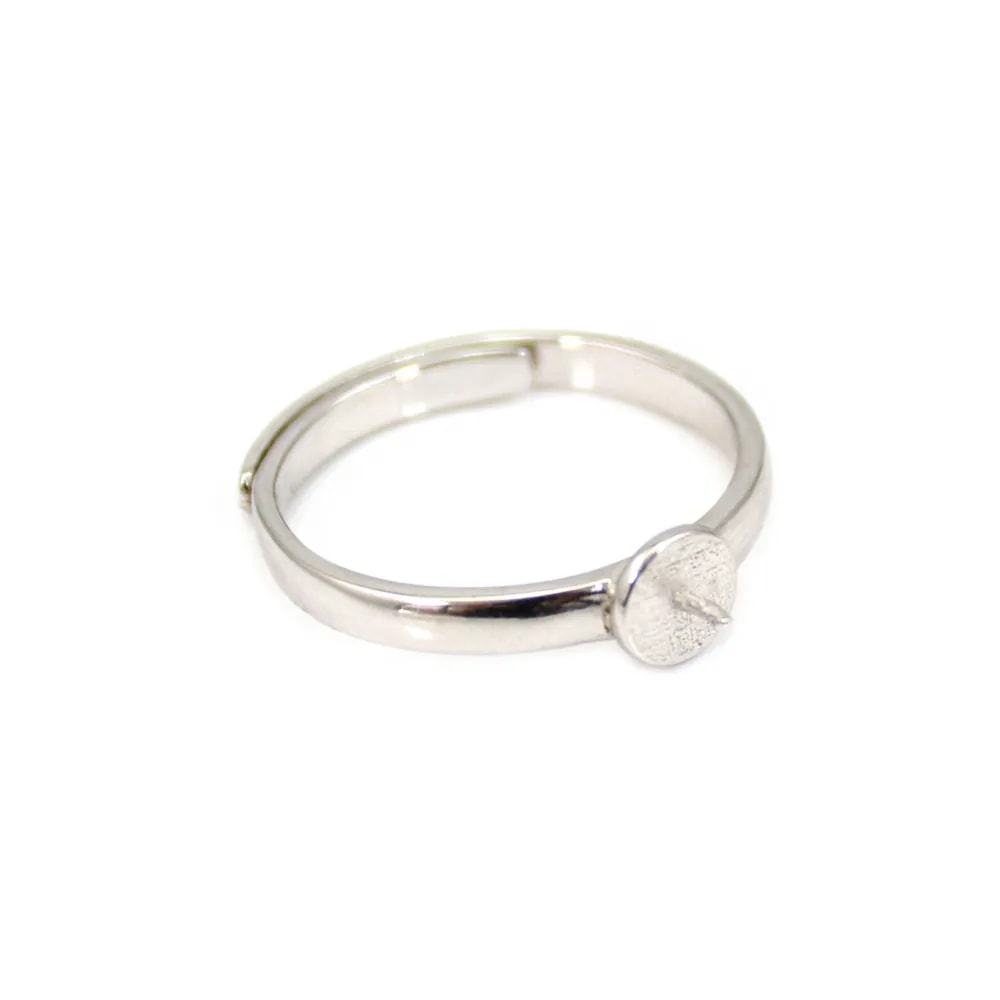 Adjustable flat support ring for semi pierced - Rhodium-plated 925 silver x 1pc