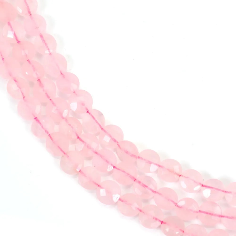 Rose quartz, round faceted and flat shape, 6mm x 40cm