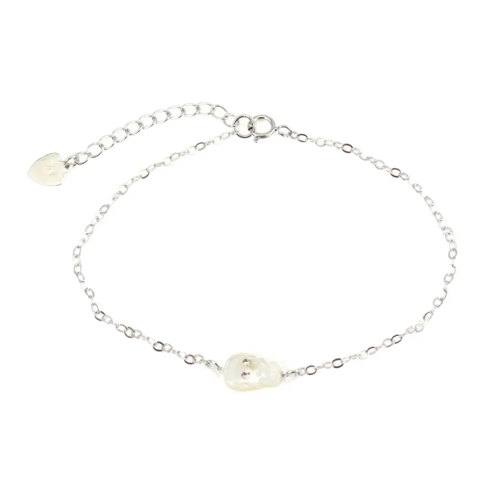 925 Silver chain bracelet with white mother-of-pearl skull