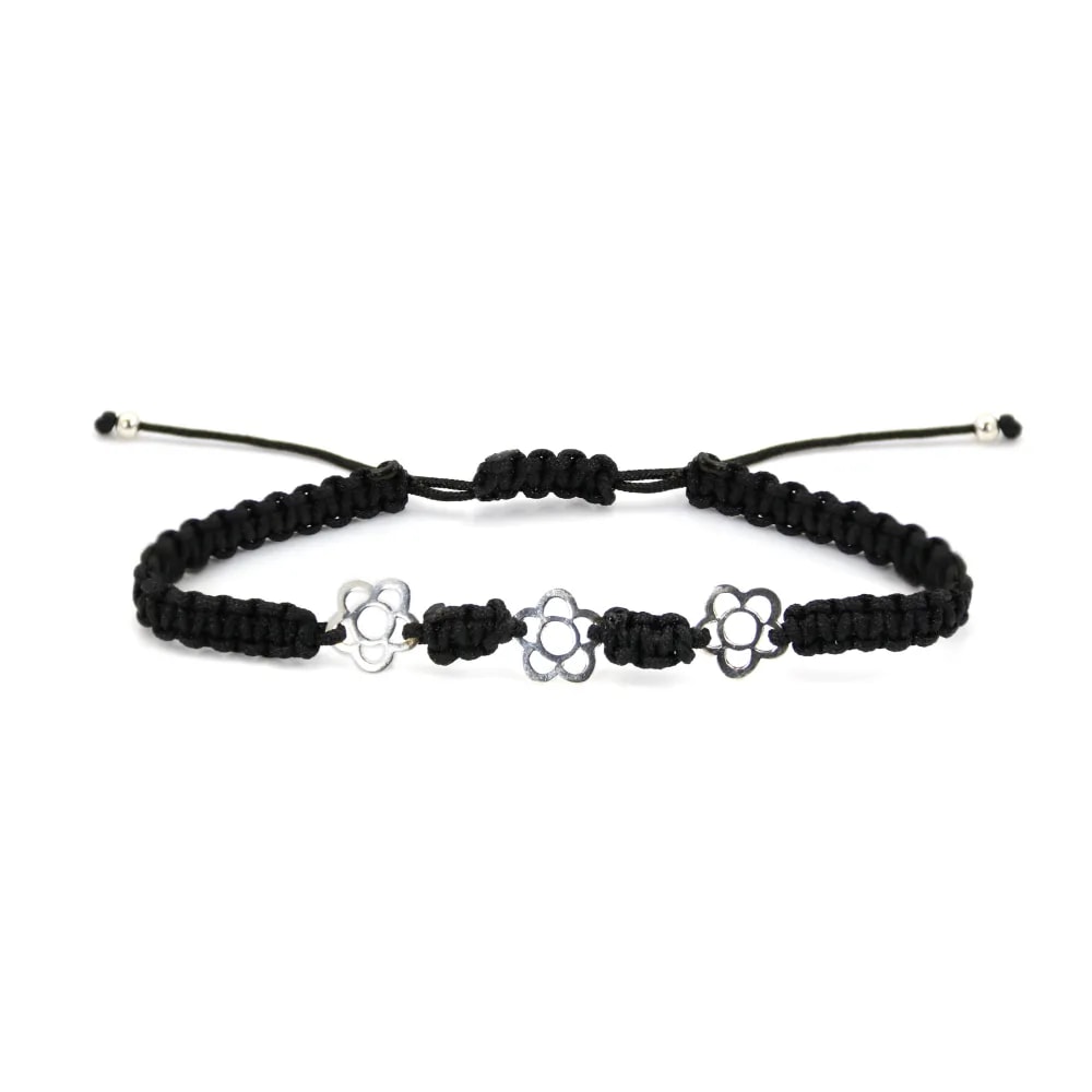 Pulseira Triplo flor - Prata 925 - Ajustável macramé x 1pc