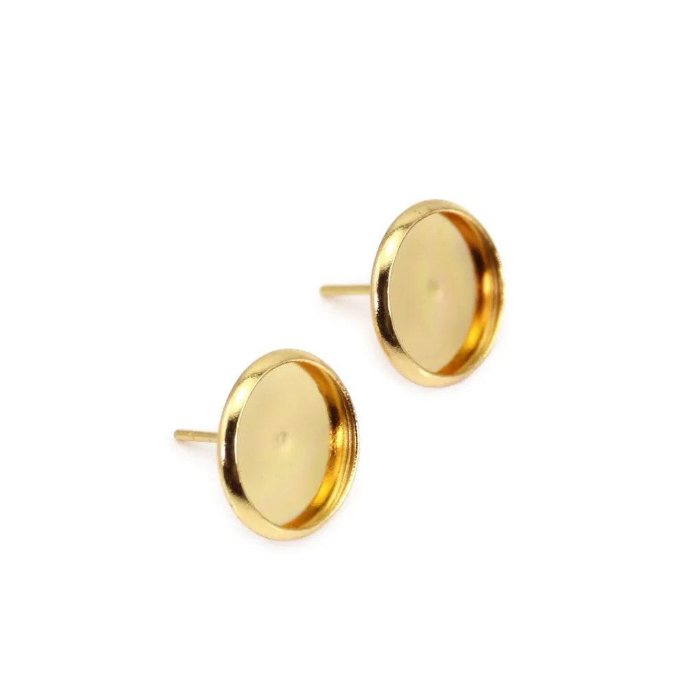 Clous d'oreilles pour cabochon 12mm - Acier Inox 304 doré x 2pcs