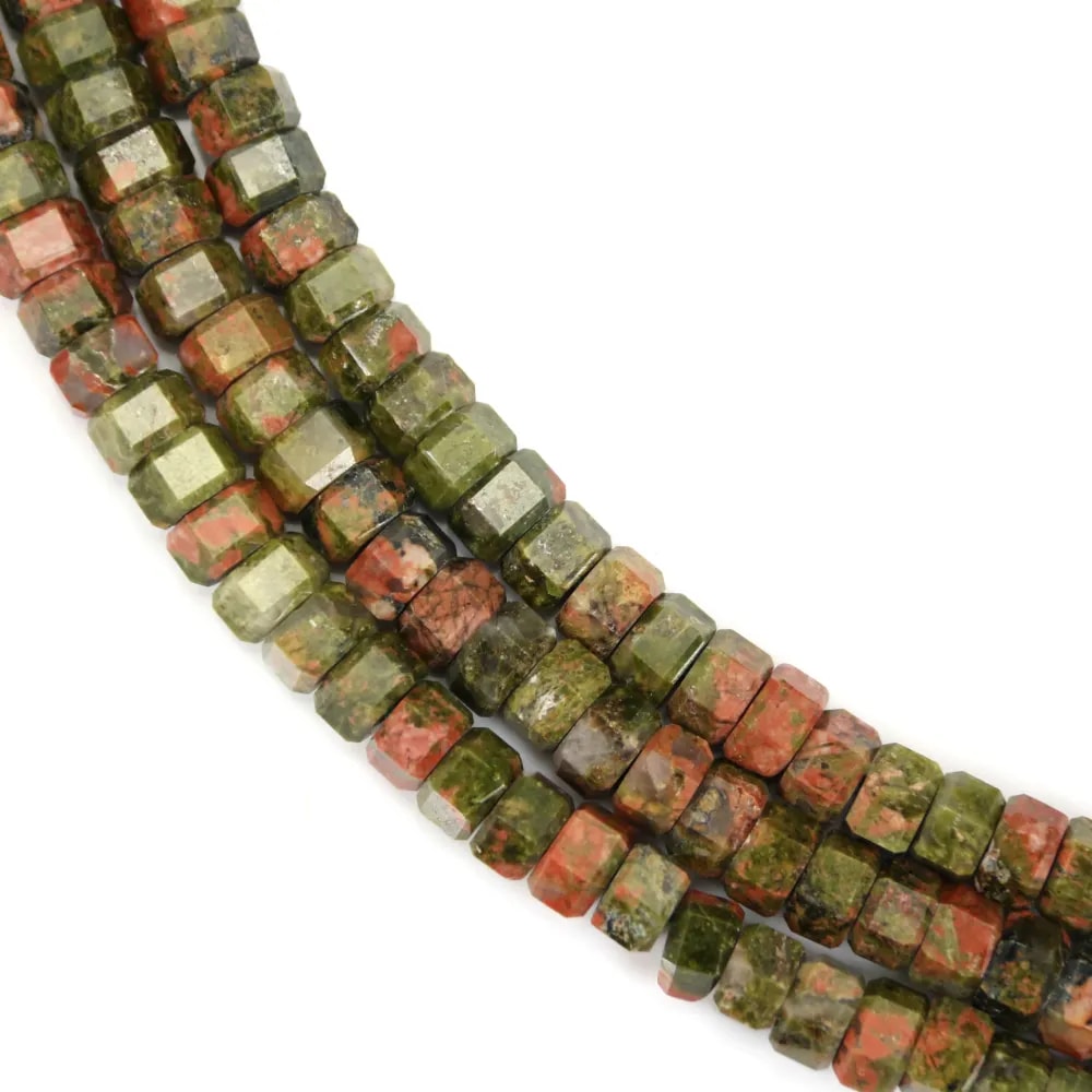 ```html
Unakite rondelle esagonale sfaccettata 3x6mm x 39cm
```