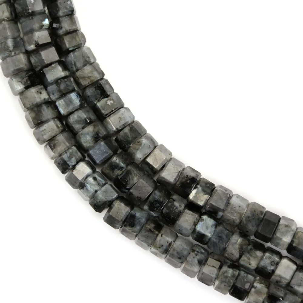 Hexagonal faceted larvikite rondelle 3x6mm x 38cm