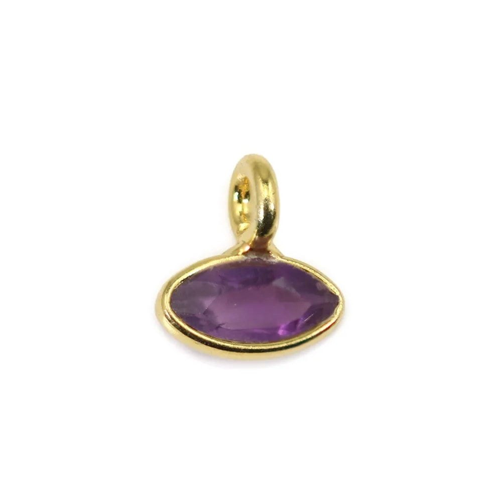 Amethyst faceted eye charm set in 925 silver gold-plated with fine gold 6x7mm x 1pc