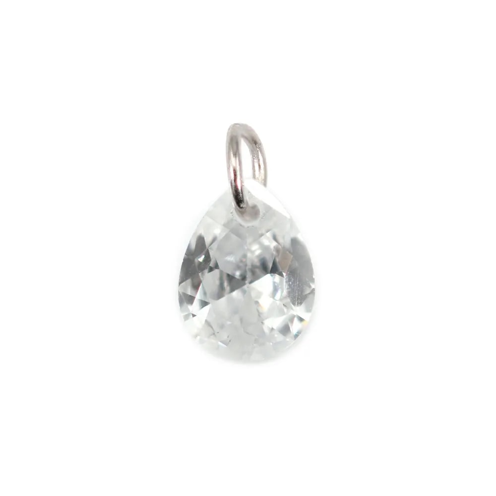 Anhänger Tropfen facettiertes Zirkoniumoxid 6x8mm - Rhodiniertes 925er Silber x 2 Stücke