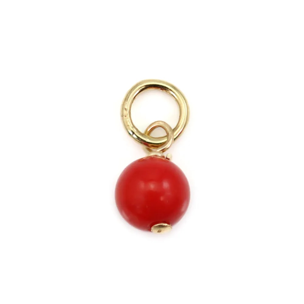 Bambusanhänger aus rot gefärbtem Meeresbambus, rund, 4mm - Gold gefüllt x 1 Stück
