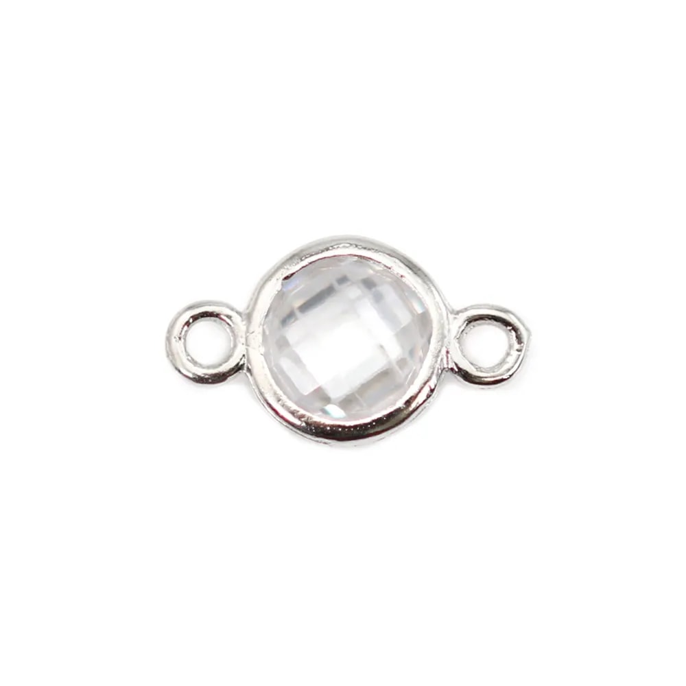 Intercalaire oxyde de zirconium rond serti 6x10mm - Argent 925 rhodié x 2pcs