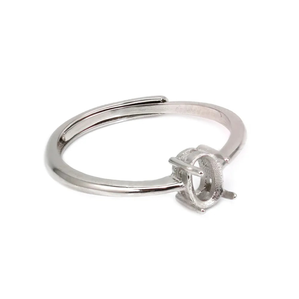 Anillo ajustable para engastar cabujón ovalado de 4x6mm - Plata 925 rodinada x 1ud.