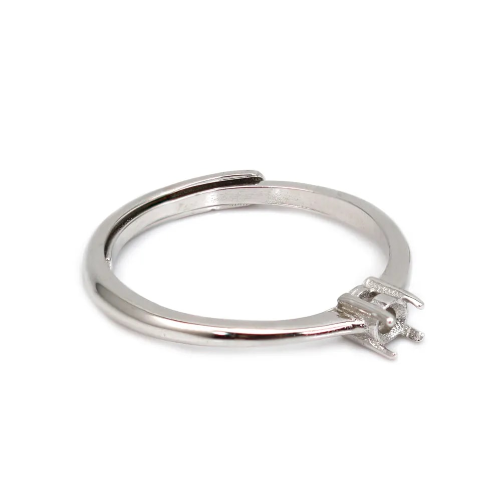 Adjustable ring for round 3mm cabochon setting - Rhodium-plated 925 Silver x 1pc