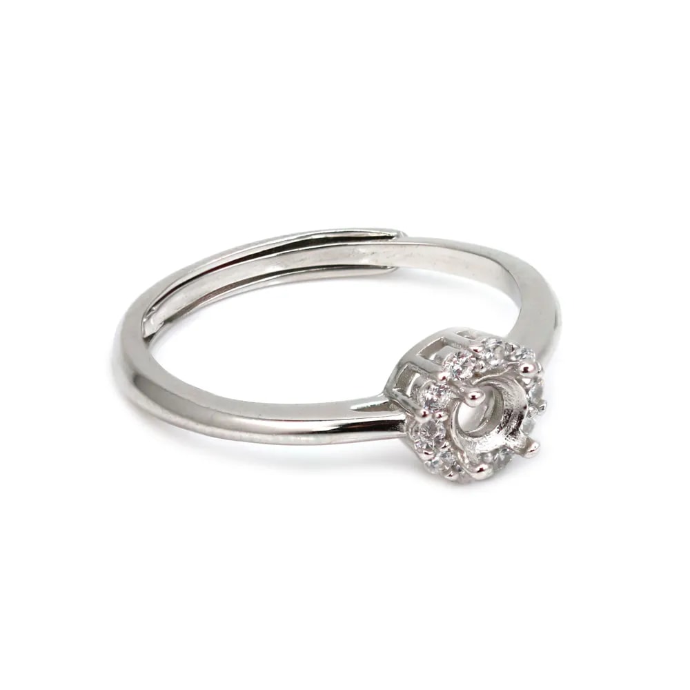 Anillo ajustable con pavé para engaste redondo de 4 mm - circonia cúbica y plata de ley 925 rodinada x 1 ud.