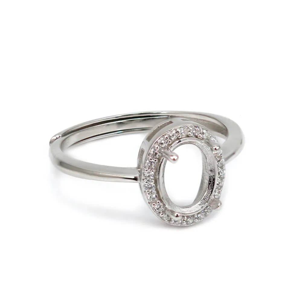Verstellbarer Pavé-Ring für ovales 6x8mm-Set - Zirkonia & rhodiniertes Silber 925 x 1 Stück