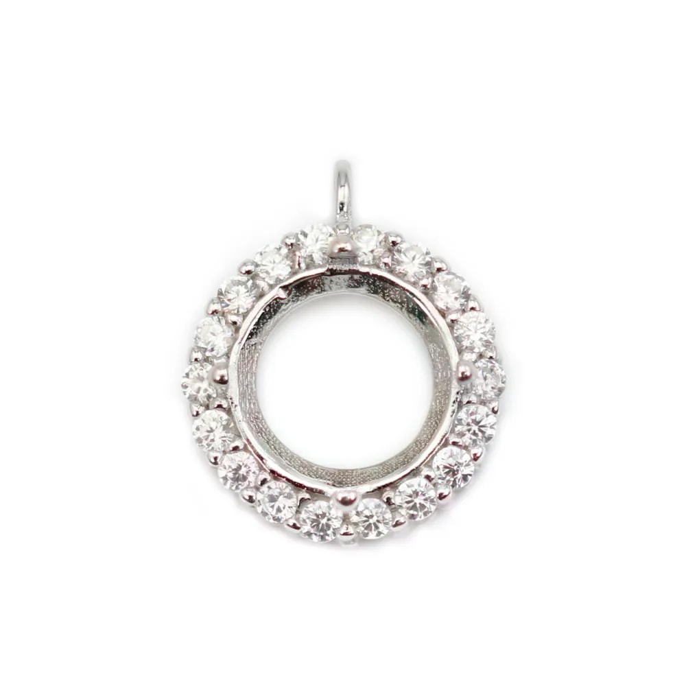 Pavé-Anhänger für runde Fassung 8mm - Zirkonia & Rhodiniertes Silber 925 x 1 Stück
