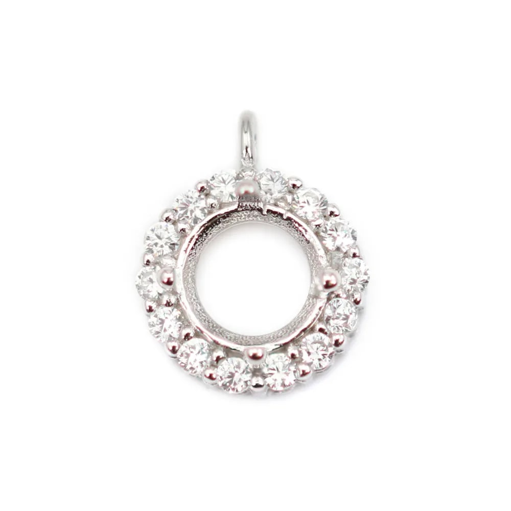 Pendente incastonato per montatura rotonda da 6 mm - zircone cubico e Argento 925 rodio x 1 pezzo