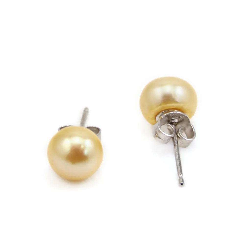 Orecchino in argento 925 con perla d'acqua dolce gialla 8mm x 2 pezzi