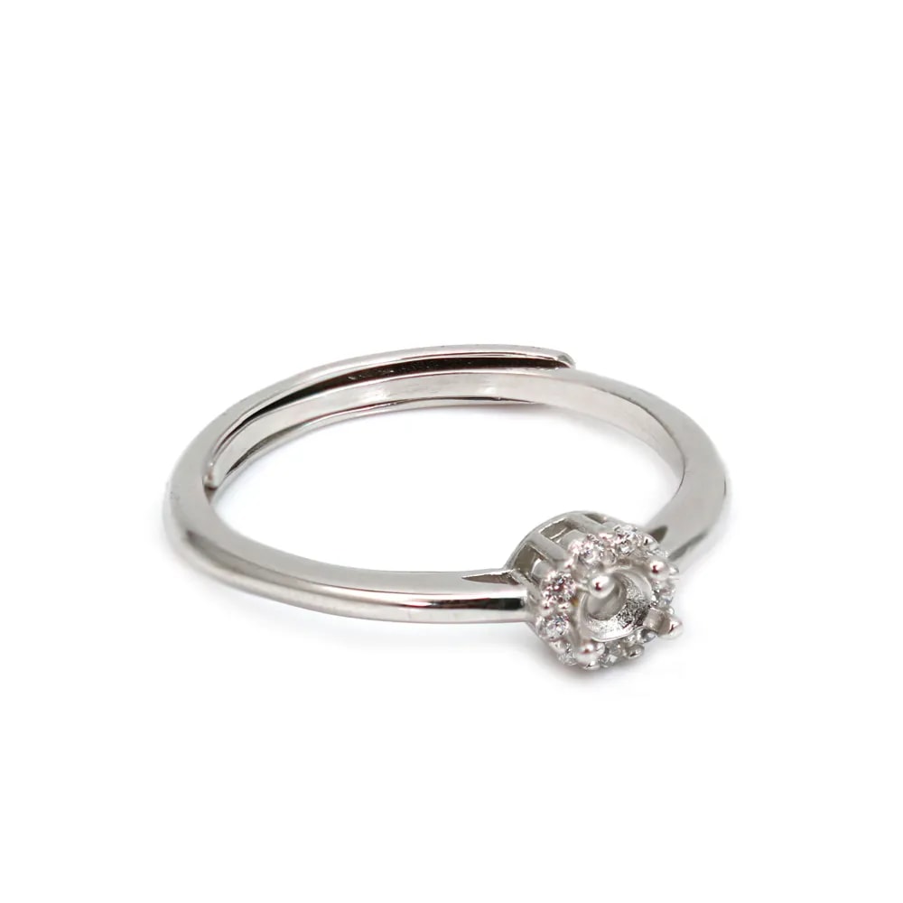 Adjustable pave setting ring for 3mm round stone - cubic zirconia & Rhodium-plated 925 Silver x 1pc