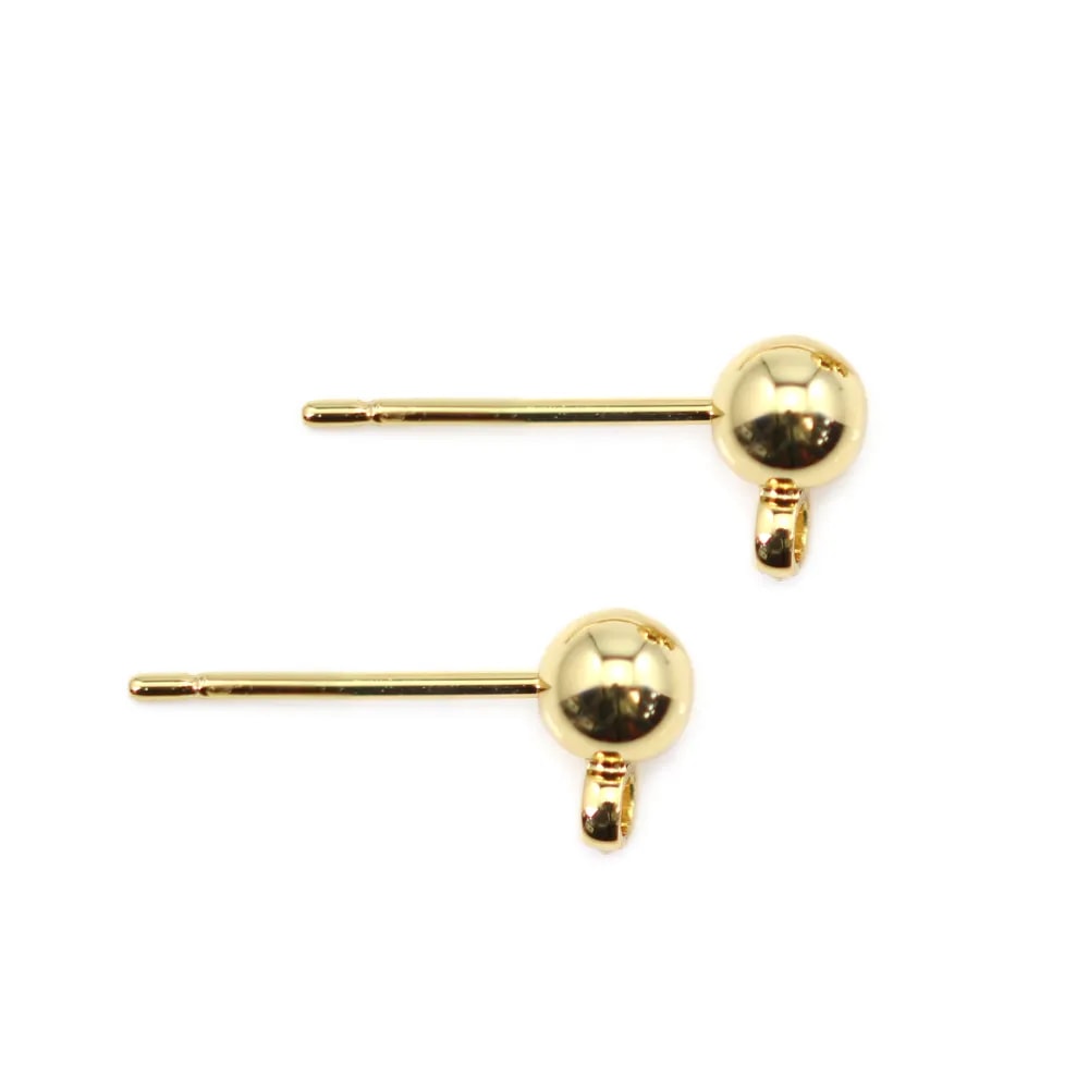 Clous d'oreilles boule plaqué "flash" or 3mm x 2pcs