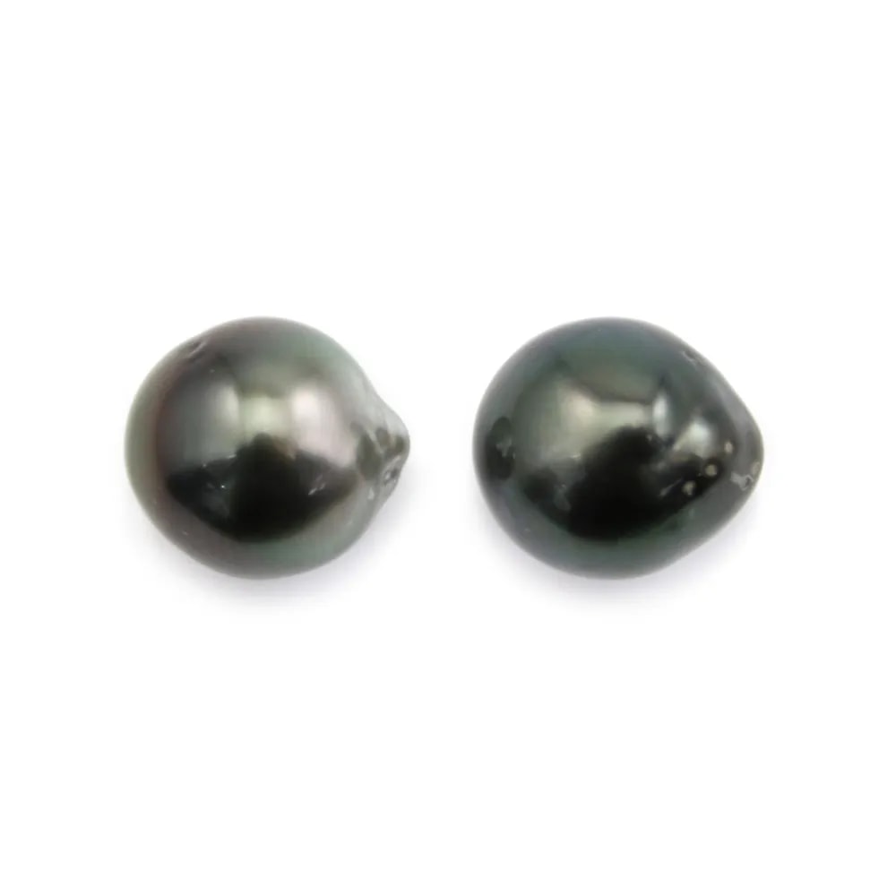 Tahitian cultured pearl, semi-round, 10-10.5mm x 2pcs