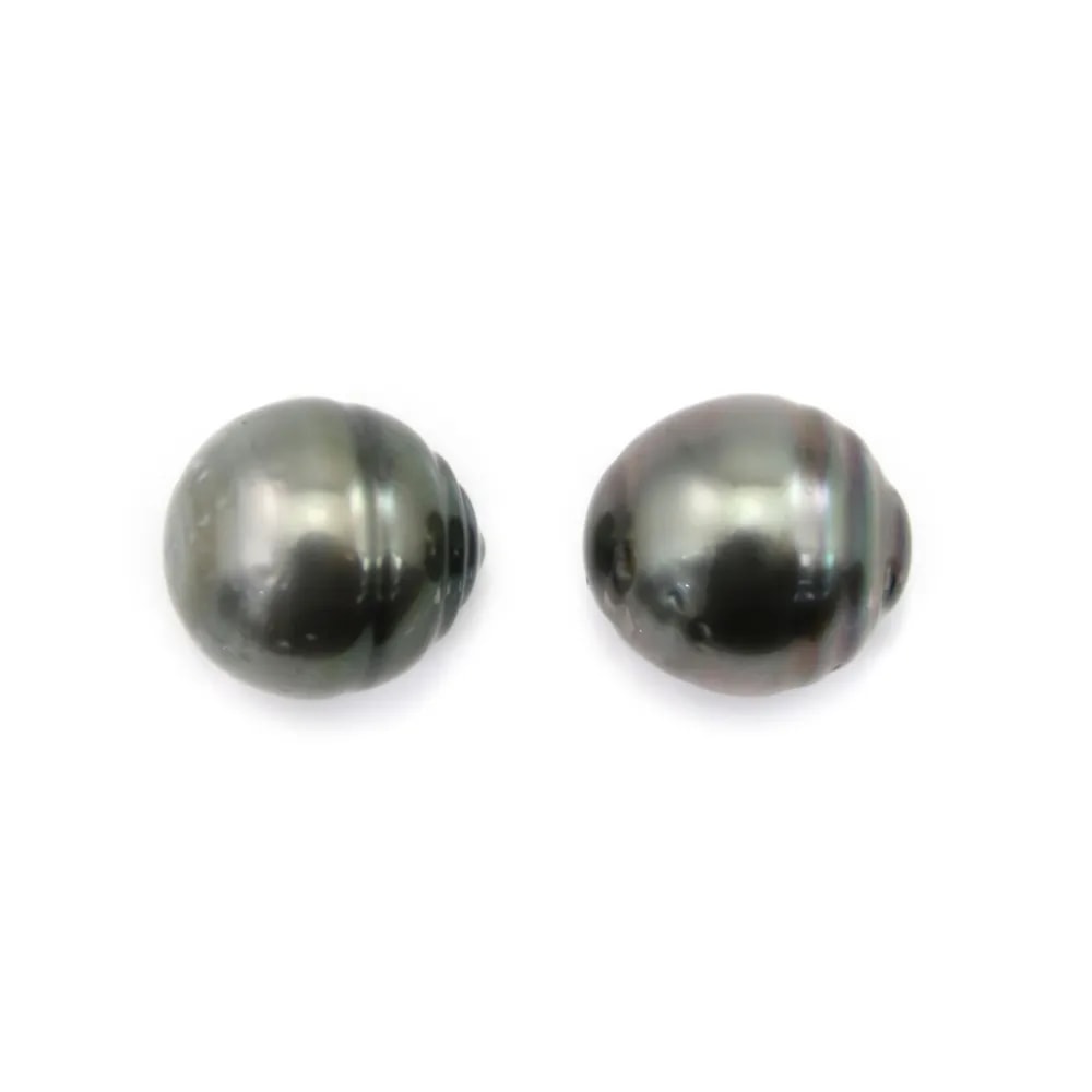 Perle de culture de Tahiti, semi-ronde, 10.5-11mm x 2pcs