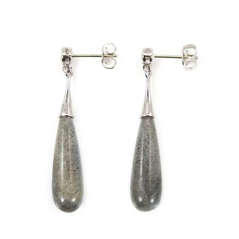 Boucles d'oreilles Labradorite goutte 7x23mm - Argent 925 Rhodié x 2pcs