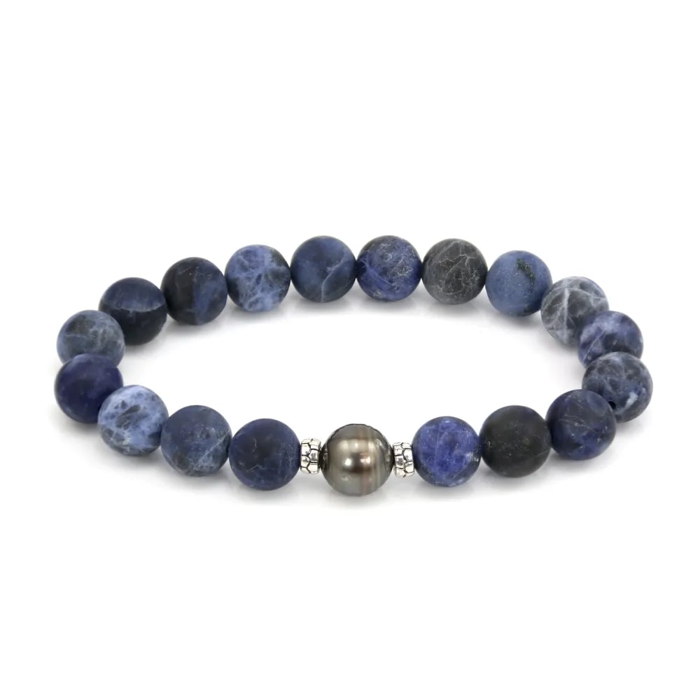 Armband Tahiti-Zuchtparle & matte Sodalith 10mm - Elastisch x 1 Stk.