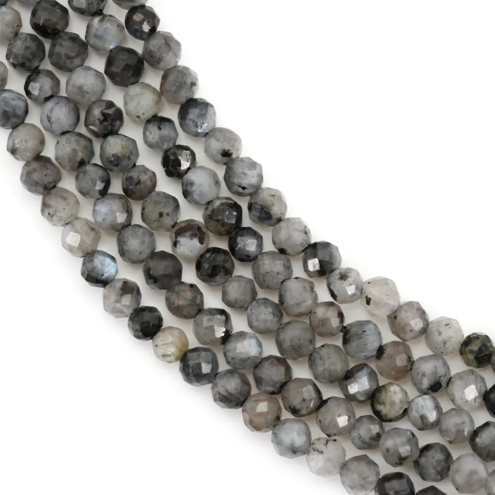 Faceted Larvikite round beads 3mm x 39cm