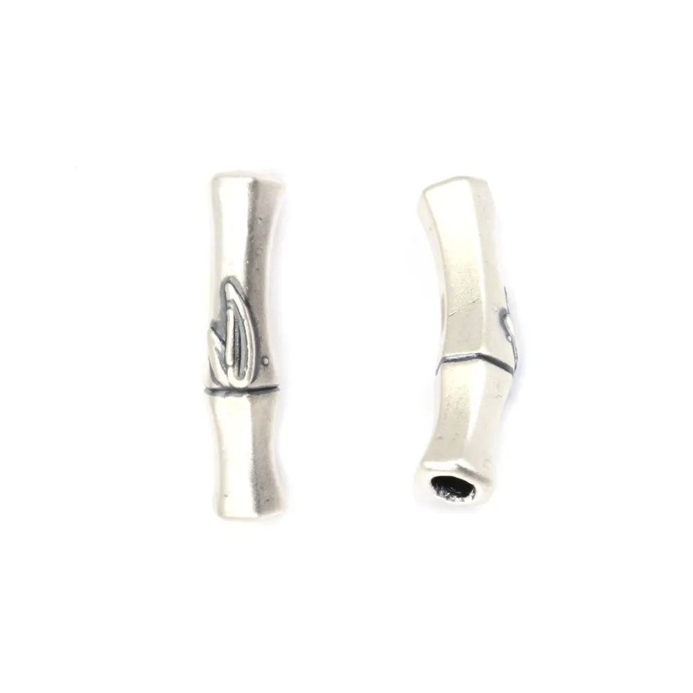 Perla Tubo Bambù curvo 6x25mm - Argento 925 niellato x 1pz
