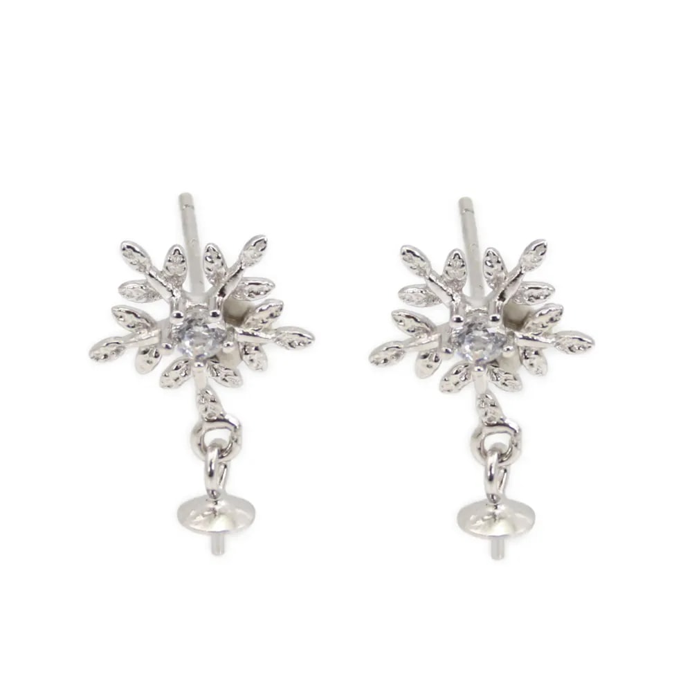Ohrringe Schneeflocke für halb durchbohrt 11x18mm - Zirkonia & Rhodiniertes Silber 925 x 2 Stück