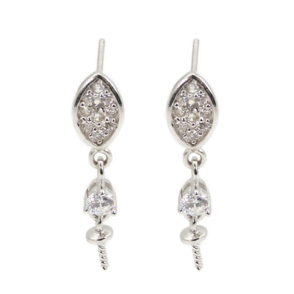 Ohrringstifte Marquise für halb durchbohrt 6x25mm - Zirkonia & Rhodiniertes Silber 925 x 2 Stück