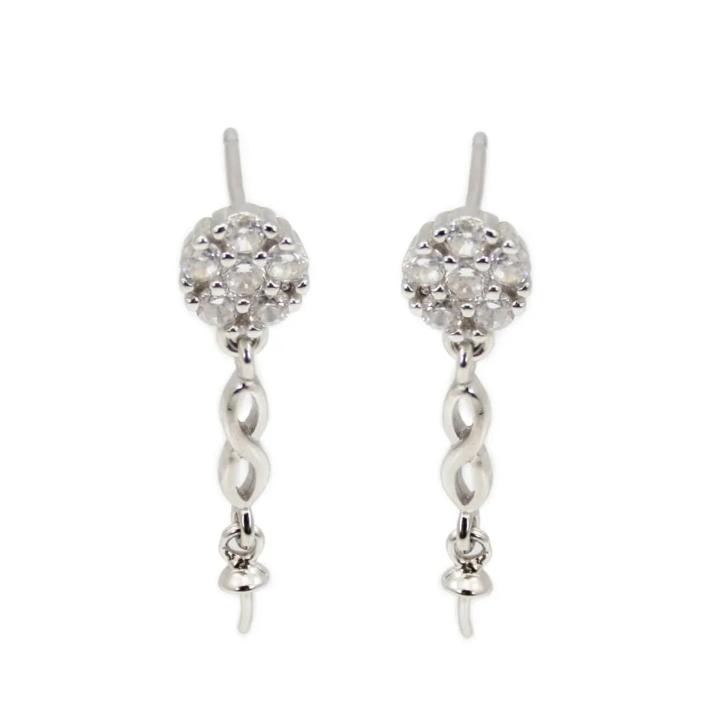 Orecchini a perno fiore infinito per foro parziale 7x25mm - zirconi cubici & Argento 925 rodio x 2pz