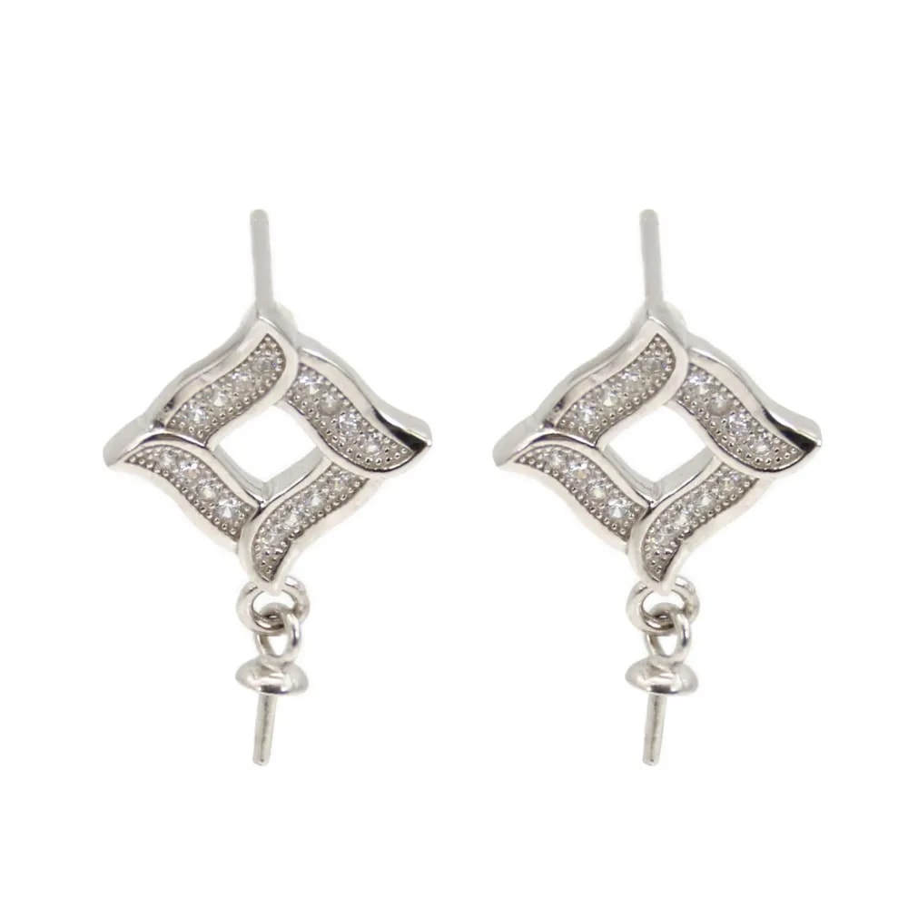 Orecchini a forma di rombo traforato per foro parziale 12x20mm - zirconi cubici & Argento 925 rodio x 2 pezzi
