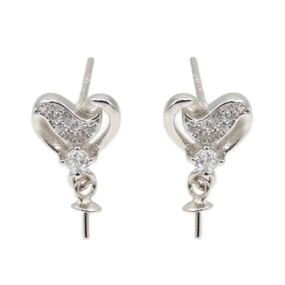 Clous d'oreilles coração para semi perfurado 8x15mm - zircônia cúbica e Prata 925 rodinada x 2pcs