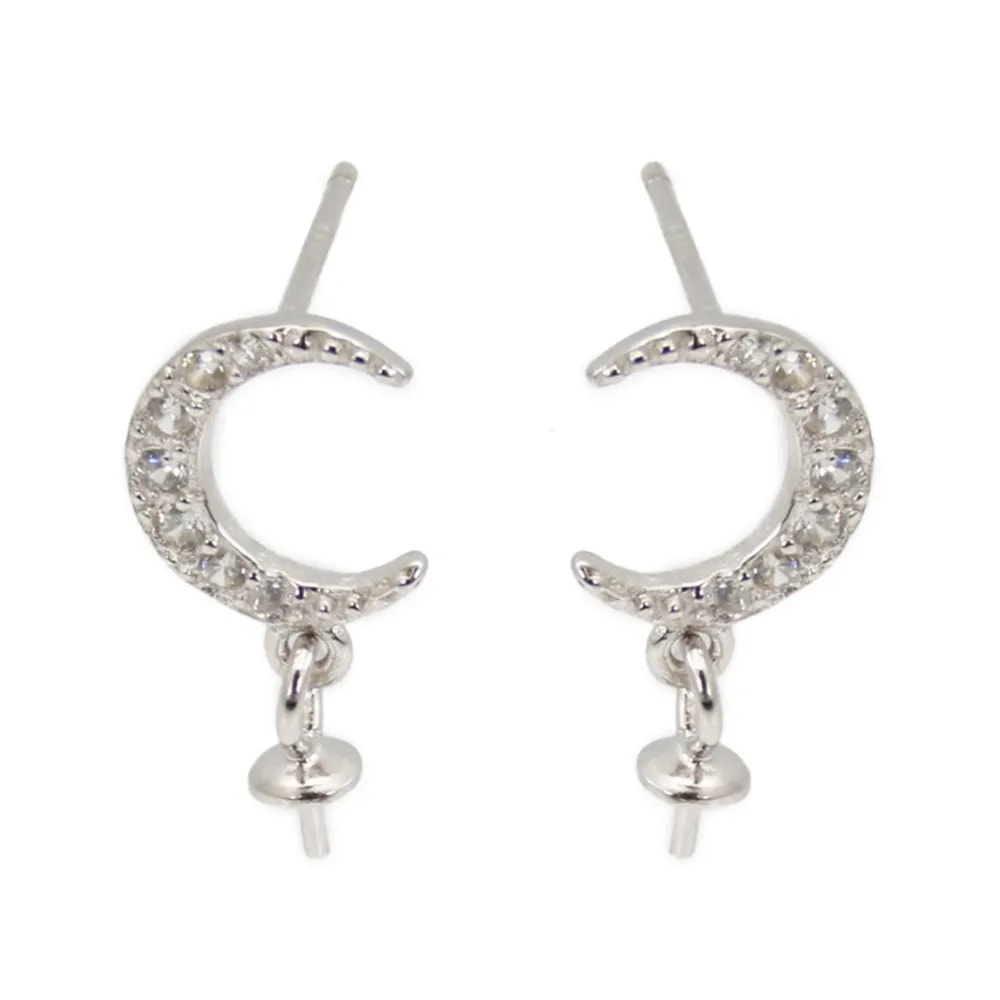 Orecchini a lobo a forma di luna per foro parzialmente 7x16mm - zirconi cubici & Argento 925 x 2 pezzi