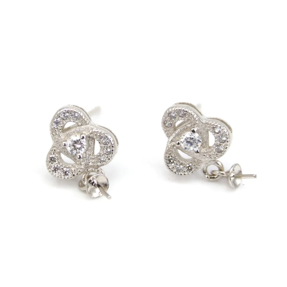 Ohrringe keltischer Knoten für halb durchbohrtes Ohrloch 9x16mm - Zirkonia & rhodiniertes Silber 925 x 2 Stück