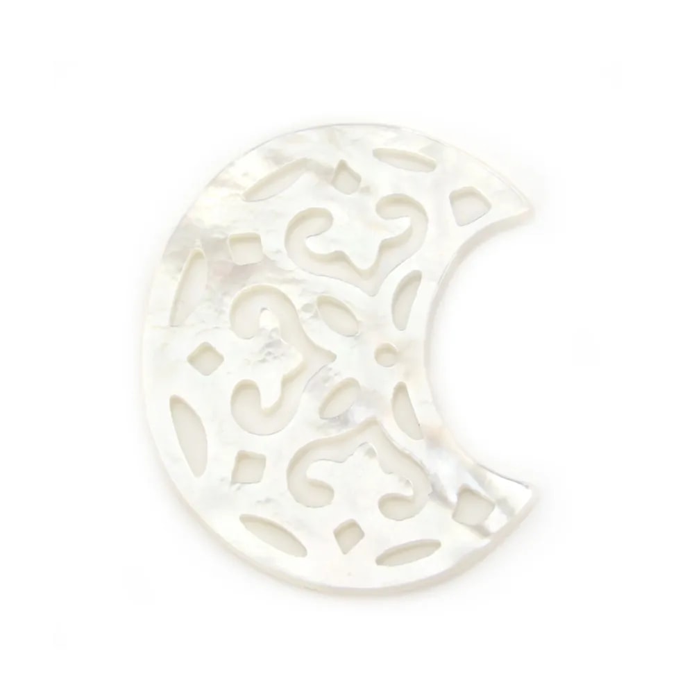 Madreperla bianca con motivo a luna decorato 23x27mm x 1 pezzo