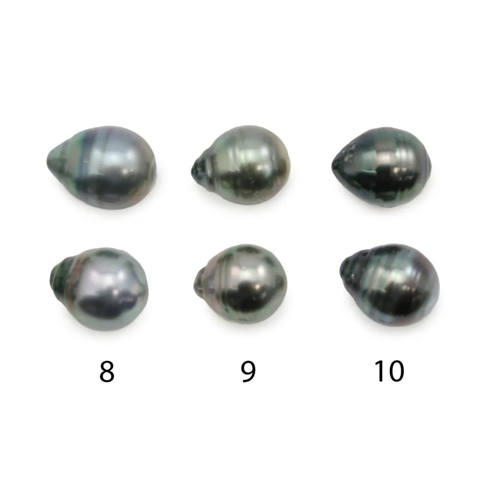 Perla de cultura de Tahití, gota, 11-12mm x 2 uds.