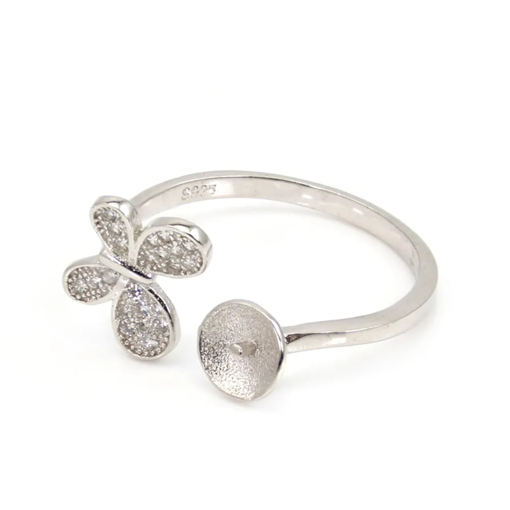Anello regolabile farfalla per semi percée - zircone cubico & Argento 925 rodio x 1pc
