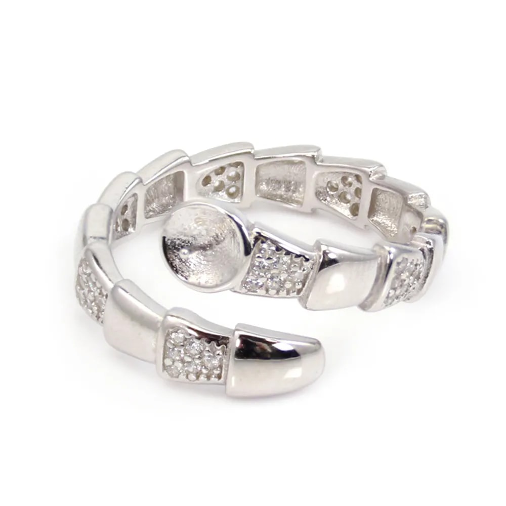 Bague réglable déco semi pavé pour semi percée - oxyde zirconium & Argent 925 rhodié x 1pc