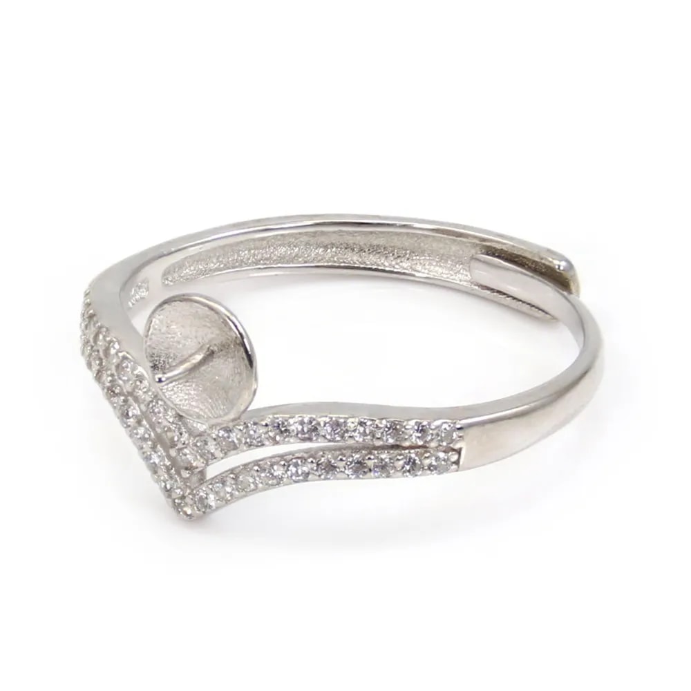 Anello regolabile tiara per semi percé - zircone cubico & Argento 925 rodio x 1pc