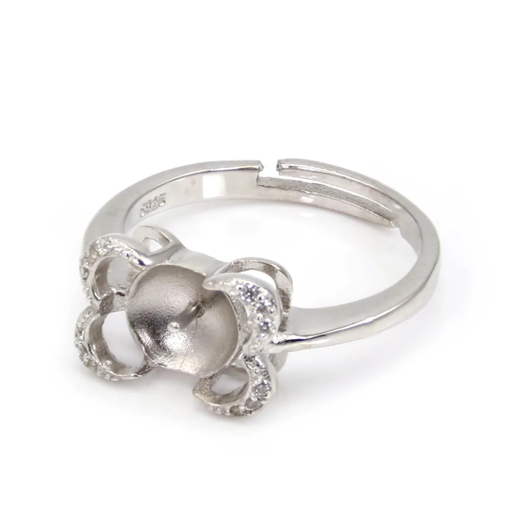 Anillo ajustable con estrás para semi perforado - circonita cúbica y Plata 925 rodinada x 1ud.