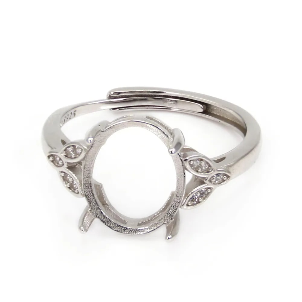 Anello regolabile con mini strass per cabochon 10x12mm - zircone cubico e Argento 925 rodio x 1 pezzo