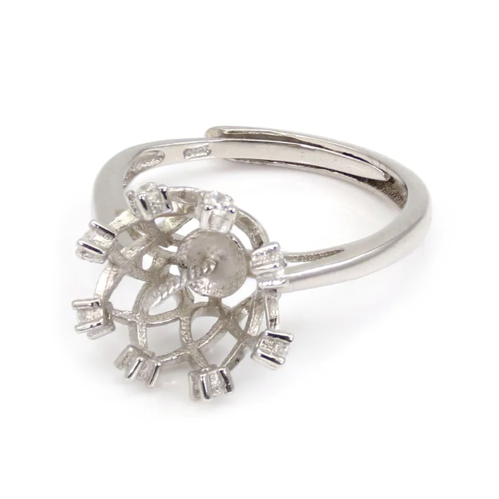 Adjustable crown ring for semi pierced - cubic zirconia & Rhodium-plated Silver x 1pc