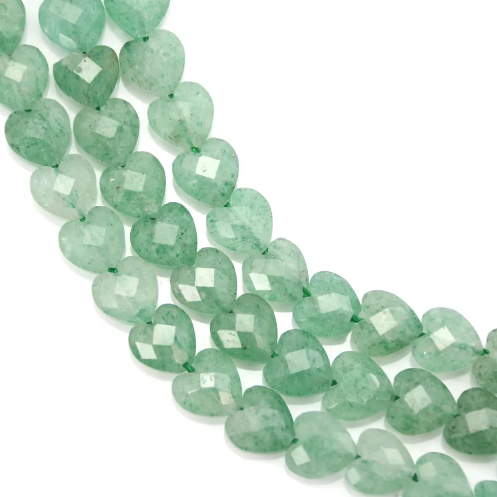 Quartz Aventurine (Fraise verte) coeur facetté 8mm x 38cm