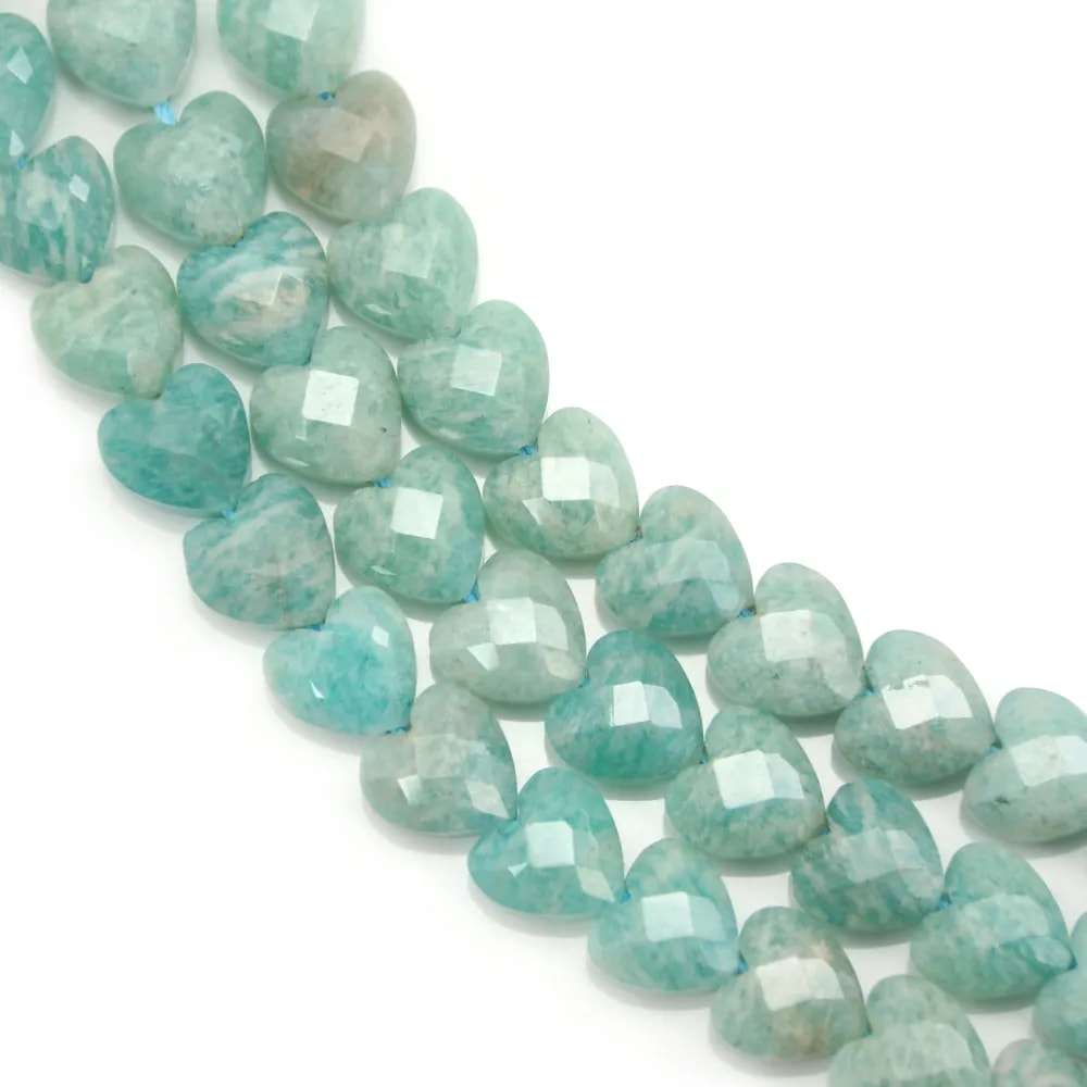 Amazonite del Perù, cuore sfaccettato 8mm x 38cm