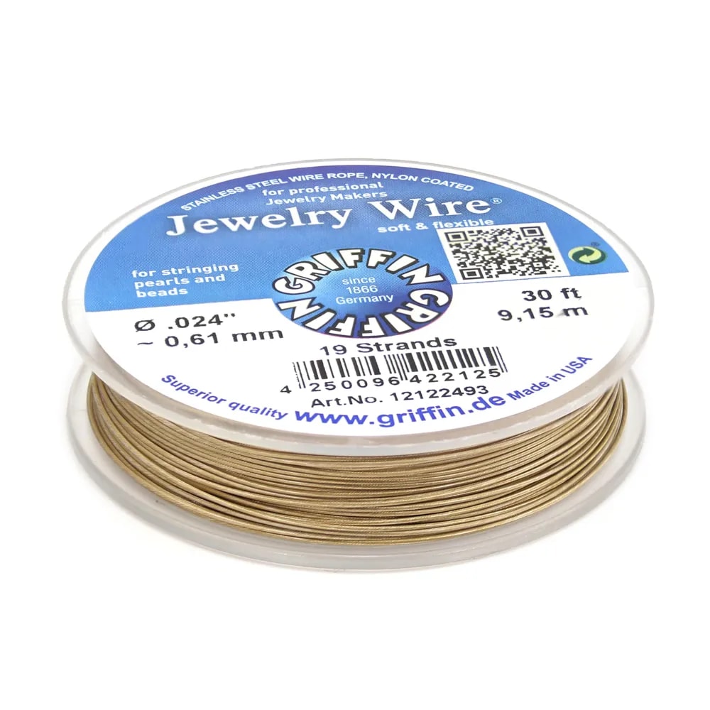 Hilo trenzado de 19 hebras recubierto de nailon plaqué en oro de 24 quilates 0.6mm x 9.15m