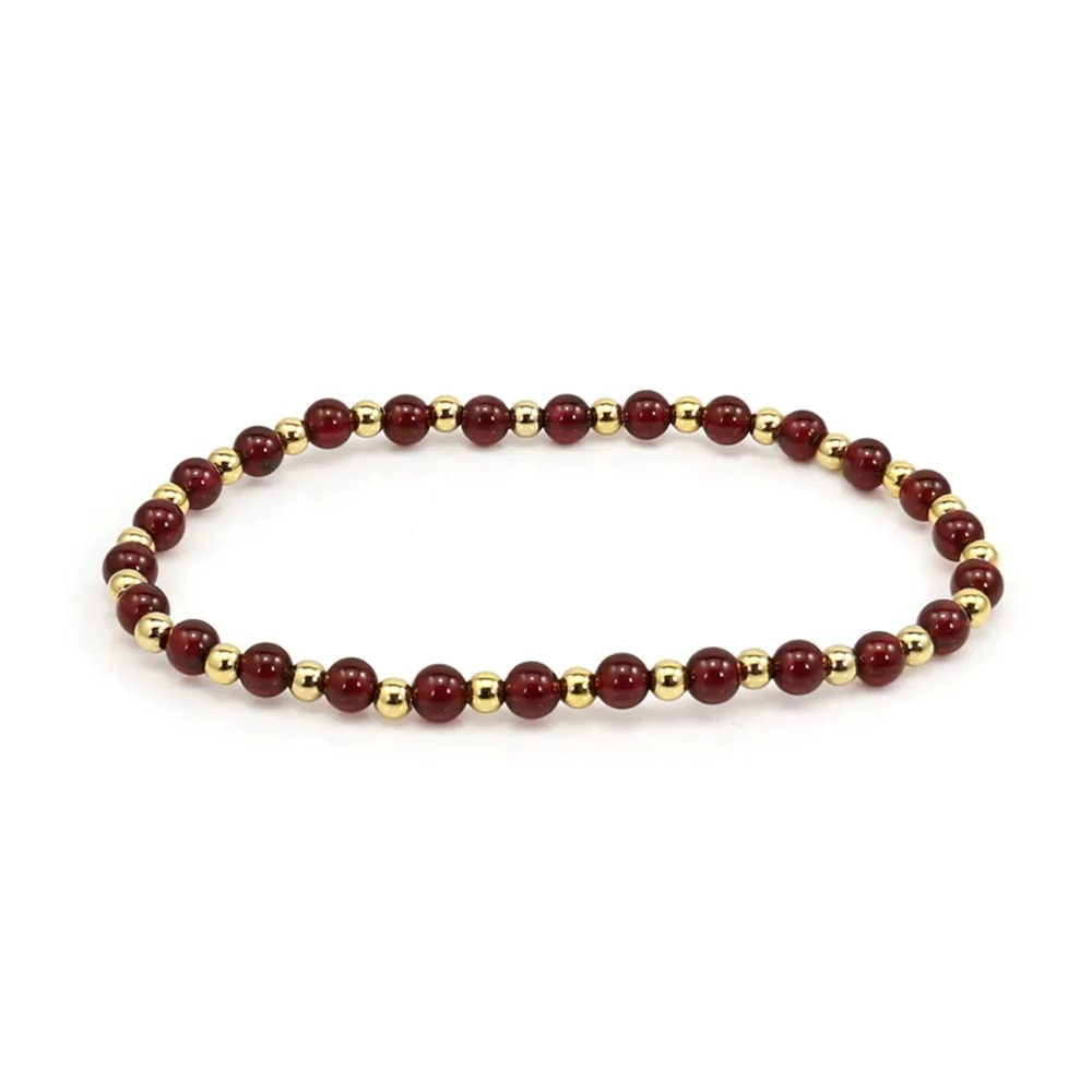 Bracciale Granato 4mm con perle dorate - Elastico x 1pz