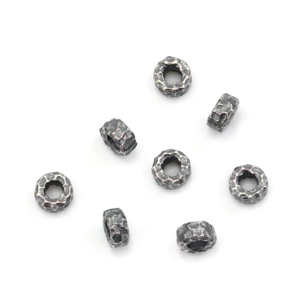 Perle intercalaire rondelle martellata 2x4mm - Argento 925 niellato x 4 pezzi
